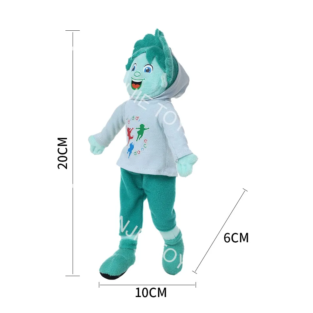 Produsen Desain Baru Kartun 20 CM Boneka Berdiri Hijau Boneka Anak Laki-laki Bahagia Boneka dengan Logo Cetak Bulu