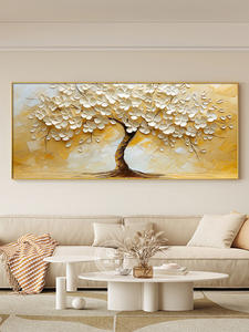 Quadro Decorativo per Soggiorno con Albero della Fortuna, Stile Crema, Stampa a Getto d'Inchiostro, Sfondo Divano, Parete Intera, Cornice Dorata, Colorato, Stile Dafen <span class=keywords><strong>Village</strong></span> - Product Image 2