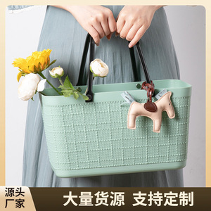 Picnic Basket Large Plastic Shopping Basket With Horse Charm For Outdoor Camping And Grocery Use - Product Image 4