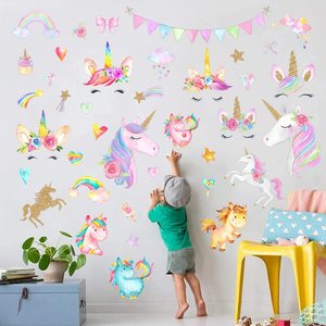 Vietnam colorido unicornio pared calcomanía Arco Iris pared pegatina extraíble vinilo dibujos animados pared se aferra <span class=keywords><strong>para</strong></span> niña dormitorio sala <span class=keywords><strong>de</strong></span> estar puerta - Product Image 3