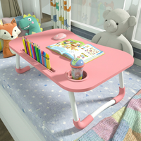 Plateau de lit pliable pour ordinateur portable, bureau paresseux multifonctionnel avec porte-gobelet et emplacement pour tablette, table d'ordinateur portable portable pour dortoir, support de genoux rembourré