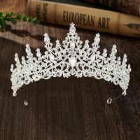 Tiare de Mariage Style Européen en Métal Argenté Exquis, Couronne de Cheveux de Mariée en Cristal Élégant, Tiares Baroques Brillantes Faites à la Main