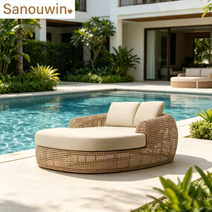 Cama <span class=keywords><strong>de</strong></span> Día con Estructura <span class=keywords><strong>de</strong></span> Aluminio y Asiento <span class=keywords><strong>de</strong></span> Ratán, Cojín Cómodo, Resistente a los Rayos UV y a la Intemperie, <span class=keywords><strong>Muebles</strong></span> <span class=keywords><strong>de</strong></span> Exterior Ecológicos y Duraderos para Jardines - Product Image 1
