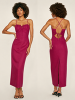 Vestido Midi con Tirantes Finos, Escote Fruncido y Cordón Frontal, Color Fucsia, Nueva Colección Verano 2026, Oferta Especial, Envío desde EE. UU. y Australia
