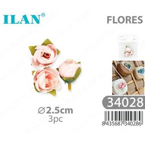 Fiori Artificiali ILAN, Rose Rosa da 2,5 cm, Set da 3 Pezzi per Decorazioni - Product Image 1