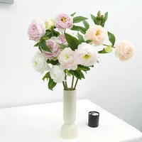 Bunga Peony Sutra Buatan Berkualitas Tinggi 3 Kepala Warna Putih Pink untuk Dekorasi Pernikahan, Pesta, dan Hiasan Tengah Meja Rumah