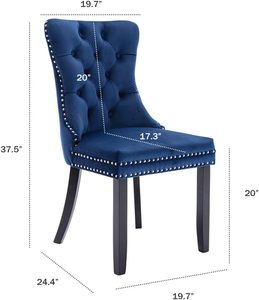 Chaise de salle à manger moderne en peluche bleu marine avec coussin doux et bouton avec anneau de traction - Product Image 2