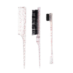 Ensemble de 3 brosses à cheveux lisses violettes, peigne à queue de <span class=keywords><strong>rat</strong></span>, brosse à bords, ensemble d'accessoires de coiffage pour femmes et hommes - Product Image 2