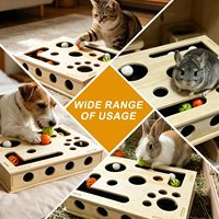 Boîte de jeu labyrinthe en bois naturel, design à plusieurs ouvertures, encourage le mouvement des pattes, jouet d'enrichissement mental pour chat