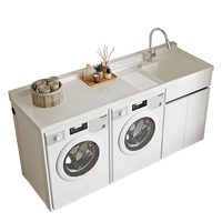 Meuble de buanderie moderne en aluminium spatial pour balcon, avec double lave-linge et sèche-linge, évier et lavabo personnalisés, 2,3 m x 60 cm