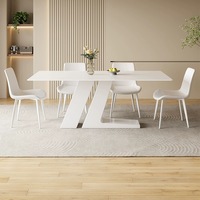 Table à manger de luxe en pierre frittée avec piétement sculptural pour hôtel, restaurant, villa, maison, appartement, salle à manger