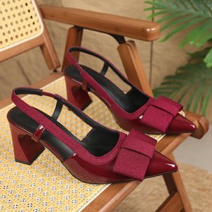81935 Spring New Cross Border Foreign Trade Women's <b>Shoes</b> Bow <b>Accessories</b> Fashion Hollow Thick Heel Pointed Large Sandals - Product Image 5