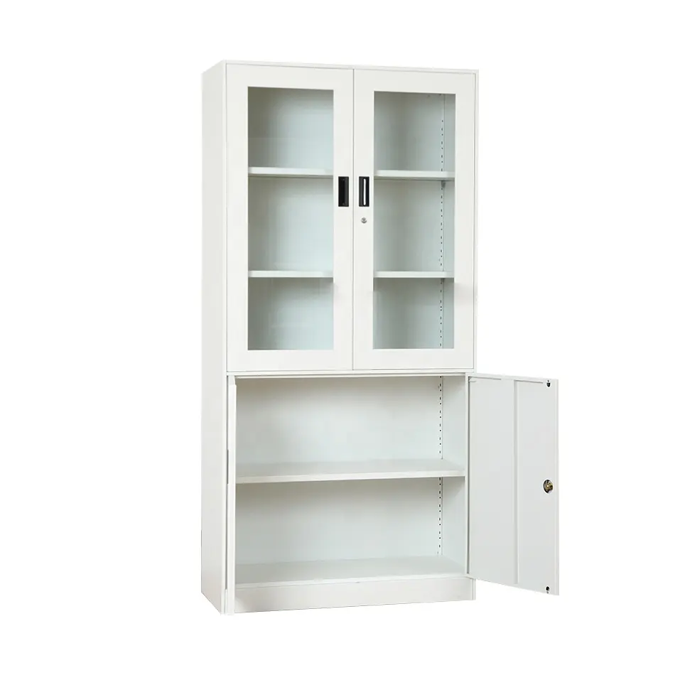 Armario vertical de alta resistencia con puerta de vidrio, almacenamiento de acero, estantería de libros/estantería