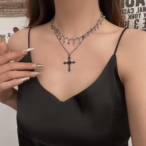 Último segmento ajustable apilado Punk gótico en capas Cruz colgante Collar cadena para mujeres adolescentes ropa de calle alternativa regalo - Product Image 5