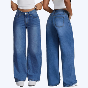 <span class=keywords><strong>Pantalon</strong></span> en jean respirant de haute qualité pour <span class=keywords><strong>femme</strong></span>, coupe large, taille mi-haute, design simple, délavage clair, tissé uni, hiver automne printemps - Product Image 1