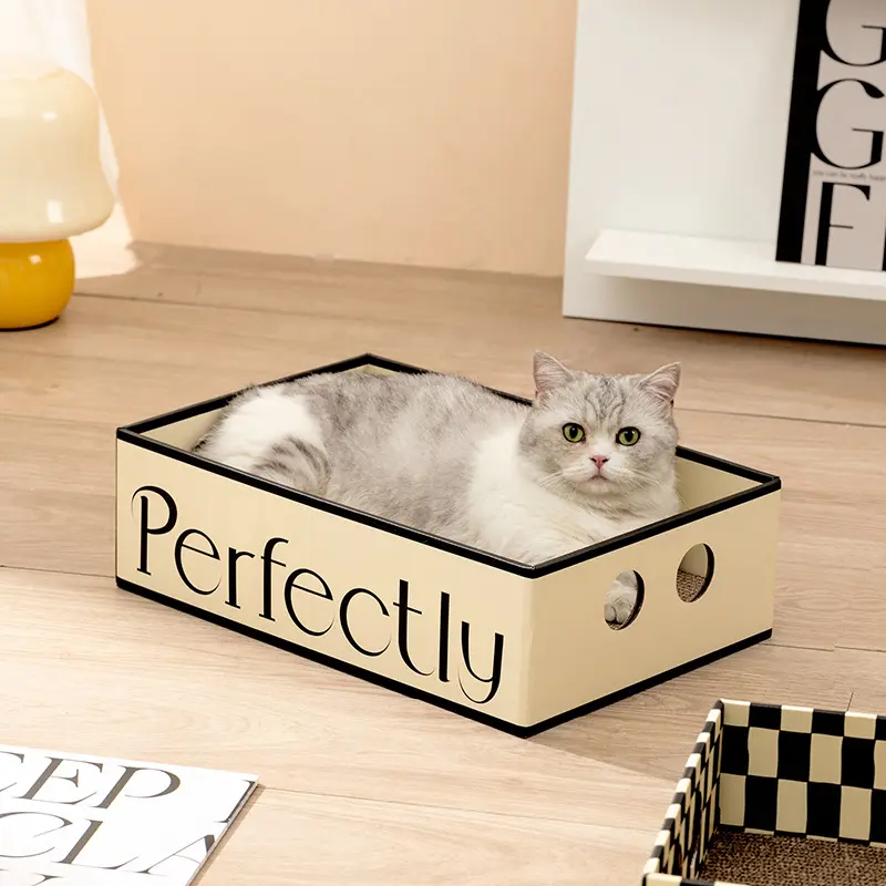 2023 नई डिजाइन बिल्ली स्क्रैचर कार्डबोर्ड बिल्ली खरोंच कार्ड बॉक्स के साथ लाउंज बिस्तर खरोंच पैड