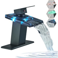 CYEN haute qualité contrôle de la température lumière LED bec en verre noir mat mitigeur robinet LED salle de bain cascade bassin robinet