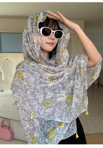 Châle d'été léger en coton et <span class=keywords><strong>lin</strong></span> fait à la main Style ethnique bouton grenouille vintage Protection solaire motif floral enveloppement de plage - Product Image 5