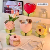 Boîte de rangement simple et mignonne en céramique en forme de cœur détachable pour pinceaux de maquillage, porte-stylos, décoration de coiffeuse