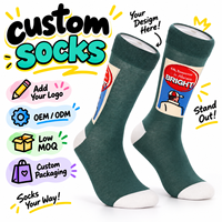 Chaussettes mi-mollet vert foncé personnalisées avec talon et bout blancs, chaussettes jacquard motif affiche rétro, OEM ODM faible MOQ emballage personnalisé