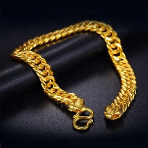 Xinfly 2023 Brand Engagement Wedding Waterproof Good Jewelry Pure 24k Yellow Gold G999 <b>Men</b> Women Cuban Flat Chain Bracelets - Product Image 3