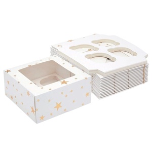 Christmas Cupcake 4 Holes Gift Box With Open Window Transparent for Mousse Dessert Christmas Cupcake <b>Boxes</b> - Product Image 1