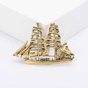 Broche Creativo de Velero con Gota de Aceite, Pin de Moda con Perlas, de Aleación Metálica Chapada en Oro, Personalizado para Bodas, Compromisos y Fiestas - Product Image 3