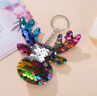 Porte-clés réversibles en sequins scintillants de dessin animé flamant rose pour décorations de sacs