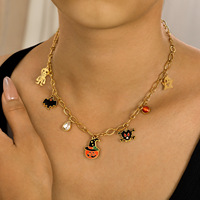 Collier ras du cou gothique multi-breloques en acier inoxydable et zircon pour femme, motifs citrouille, fantôme, crâne, chauve-souris, pour fête d'Halloween, tendance, OEM