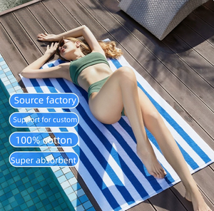 Asciugamano da Spiaggia in Cotone 100% Ecologico per Adulti, Blu e Bianco a Righe Cabana, Asciugatura Rapida, Logo Personalizzato, per Piscina, Bagno, Negozi al Dettaglio - Product Image 5