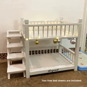 Lit superposé en bois massif à double couche pour animaux de compagnie Lit confortable pour chiots de style princesse pour chiens et chats pour amis à fourrure - Product Image 2