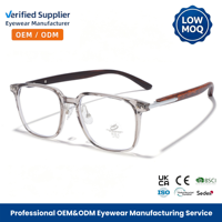 Vente en gros de montures optiques anti-lumière bleue AC, style rétro carré, en TR90 et PC, prêtes pour la prescription, collection de 7 couleurs