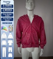 Veste à capuche oversize unie en coton pur épais, style vintage délavé, design ultra-moderne, avec fermeture éclair
