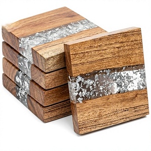 Minimalist Style <b>Wooden</b> Square Coasters With Resin Inlay Modern Design Non-Slip Mats & Pads Dinnerware Tableware <b>Placemats</b> - Product Image 1