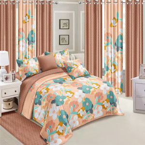 Bán buôn in vải sợi nhỏ cảm giác mềm mại chải 6 mảnh Duvet cover bedsheet bộ đồ giường bộ với rèm cửa - Product Image 5