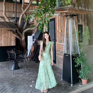 Green Floral Print Sundress For Women Long Skirt Tie Neck Breathable Casual Dress Summer Beach Vacation Wear - Product Image 5