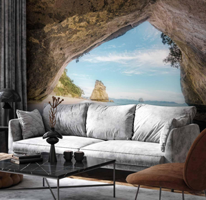 Mural de pared, papel tapiz de isla Tropical, decoración de pared de lana, imagen de foto, cueva, <span class=keywords><strong>mar</strong></span>, <span class=keywords><strong>playa</strong></span>, naturaleza, palmera, puesta de sol, papel tapiz - Product Image 1