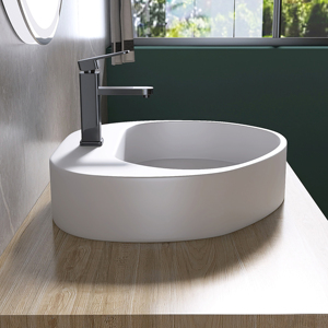Lavabos Modernos para Baño con Lavabo Sobre Encimera en Blanco Mate, Lavabo de Superficie Sólida para Lavarse las Manos, Proveedor para Hoteles - Product Image 3