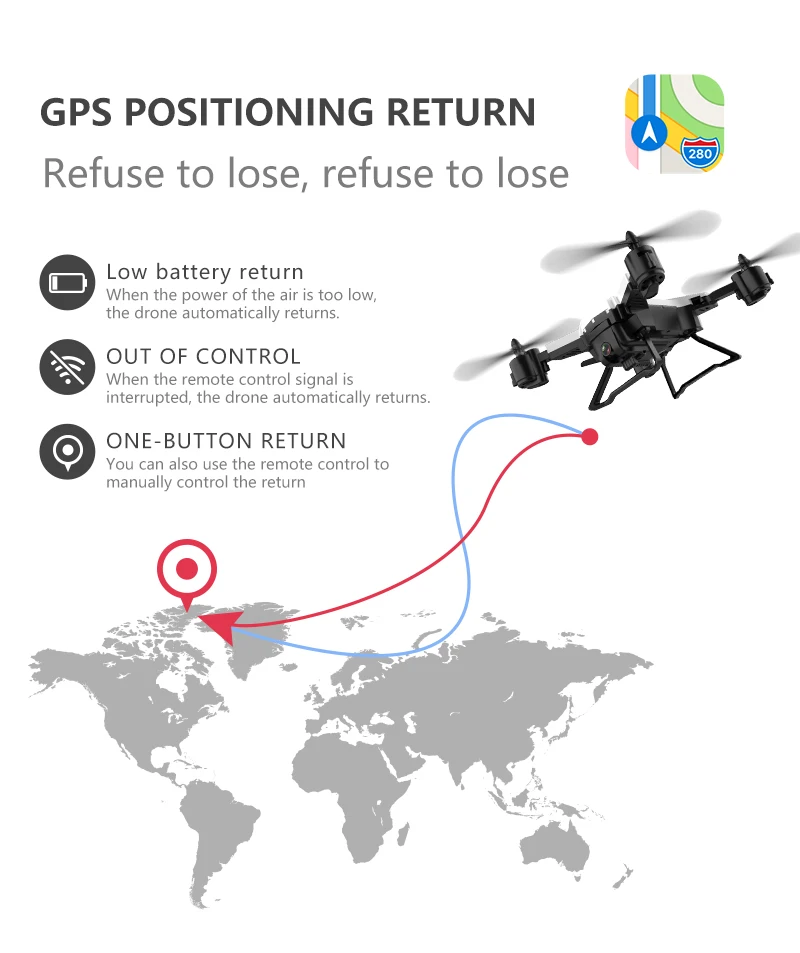 KY601G Drone, the drone automatically returns when the power of the air is too low 