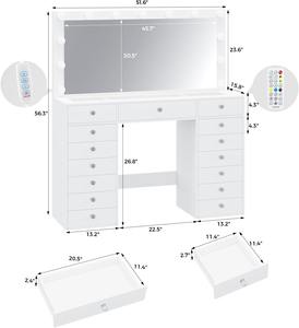 Coiffeuse <span class=keywords><strong>de</strong></span> <span class=keywords><strong>Maquillage</strong></span> <span class=keywords><strong>de</strong></span> Luxe en Bois Blanc <span class=keywords><strong>avec</strong></span> <span class=keywords><strong>Miroir</strong></span> <span class=keywords><strong>Lumineux</strong></span>, Plateau en Verre, Éclairage RVB Intelligent et 15 Tiroirs pour Chambre à Coucher – MOQ 100 en Gros - Product Image 4