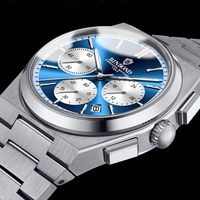 BINBOND B203 203 Jam Tangan Chronograph dengan Jarum Bercahaya Tali Baja Tahan Karat Pria Tahan Air 3ATM Gerakan Kuarsa Tanggal Jam Tangan