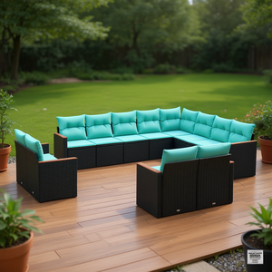 Ensemble de canapés de patio en polyrotin noir, 12 pièces avec coussins, meubles d'extérieur, design contemporain et moderne - Product Image 2