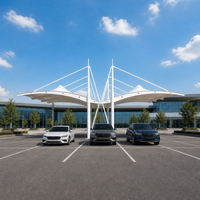 Structure de carport à membrane, type aile de papillon, avec mât central et câbles radiaux, abri de stationnement, imperméable, résistant aux UV, conception personnalisée