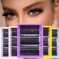 Extensions de cils individuels en bouquets 3-en-1 DIY effet wispy et fluffy, courbure C, mixtes 8-16mm, 60D 80D 100D, vente en gros