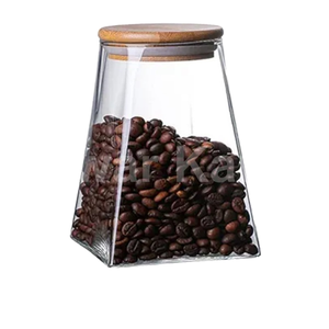 YOLOWE HOME Modern 50oz Glass Storage <b>Bin</b> Square Wooden Bamboo <b>Lid</b> Eco-Friendly Kitchen Pantry Party Custom Logo 50oz Glass - Product Image 2