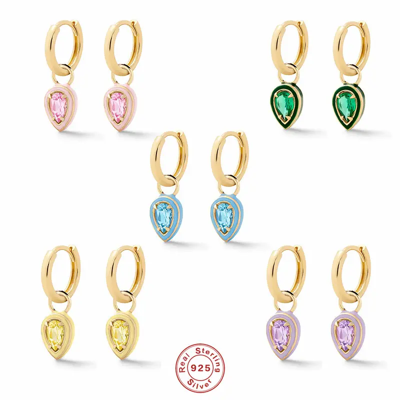 925 sterling silver christmas earrings drop oil enamel heart shape zircon pendant gold plated hoop earrings women