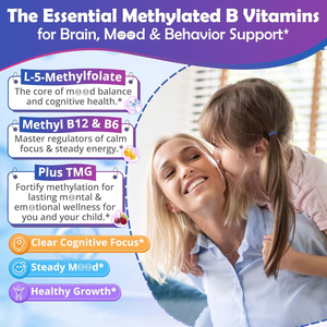 Gummies de L-Méthylfolate 1000mcg, Gummies de Méthyl B12 avec 5-MTHF, Oméga-3 DHA EPA, Choline TMG, B6, Soutient le Gène MTHFR, le Cerveau et l'Énergie - Product Image 2