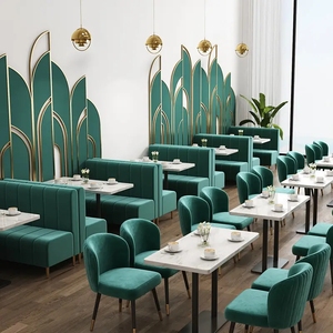 Juego de Muebles Modernos y Ecológicos para Restaurante o Bar, Asientos de Cuero Verde y Terciopelo, Mesa de Café, Uso Comercial en Centros Comerciales - Product Image 2