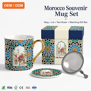 Mug en céramique de style vintage marocain de <span class=keywords><strong>Marrakech</strong></span>, motif ethnique et chameaux, avec infuseur à thé et couvercle, personnalisable ODM OEM - Product Image 1