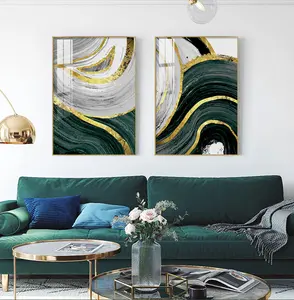 Modern Green Gilt Wall Art Abstract Light Luxury Hotel Restaurant Gold Foil Decorative Paintings